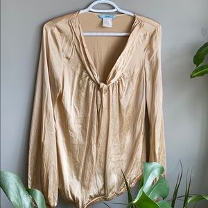 Marciano Gold Champagne Silk Long Sleeve Blouse size M